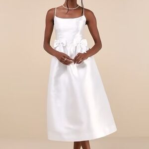NWT Lulus Bow A-Line White Midi Dress Bridal